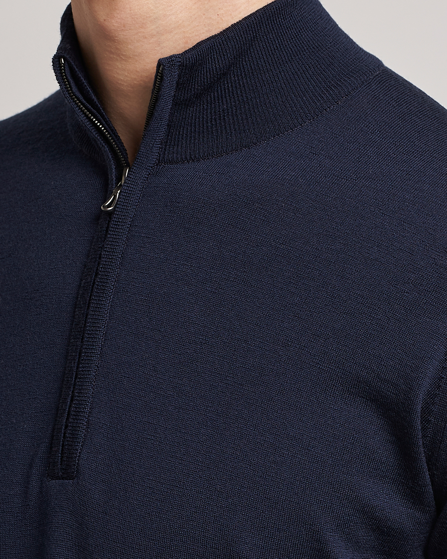 Heren | Truien | John Smedley | Barrow Extra Fine Merino Half Zip Midnight