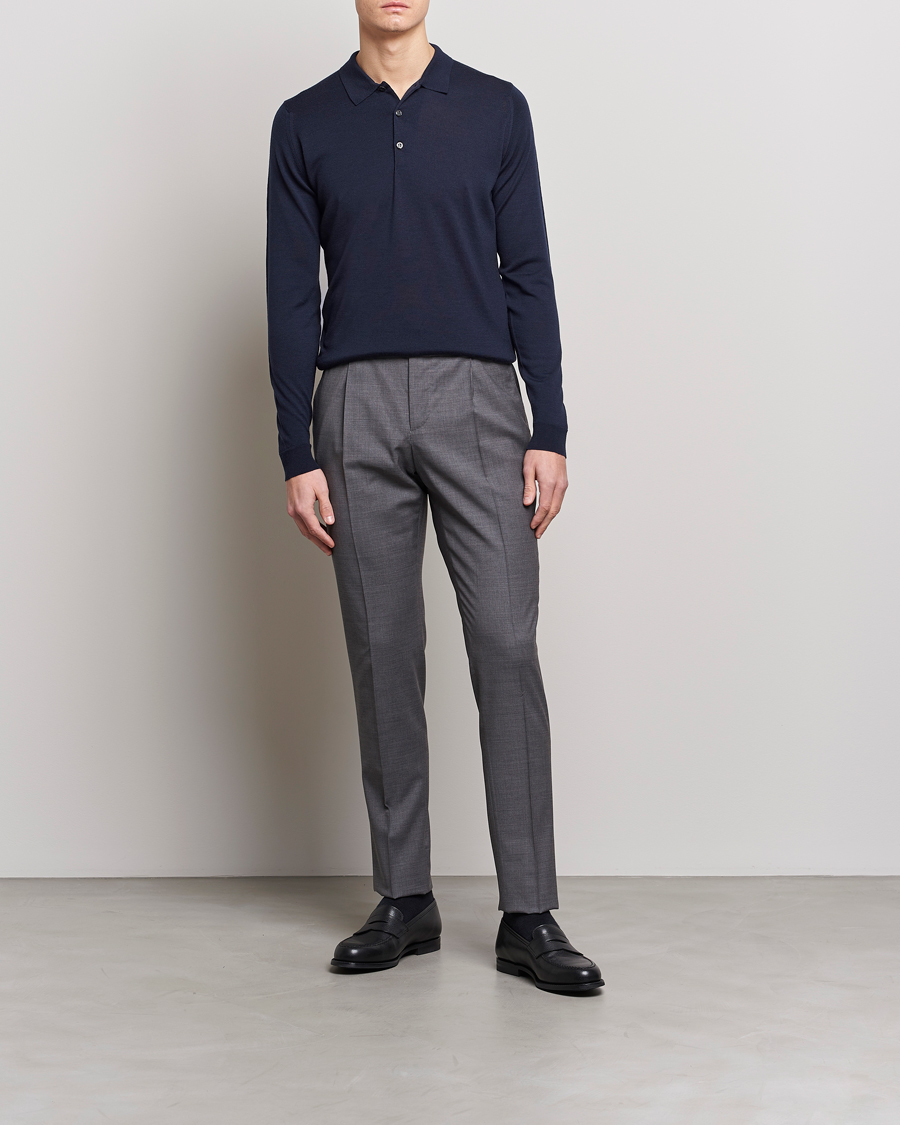 Heren | Truien | John Smedley | Belper Extra Fine Merino Polo Pullover Midnight
