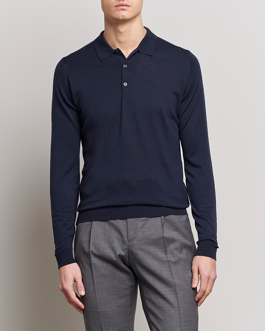 Heren | Afdelingen | John Smedley | Belper Extra Fine Merino Polo Pullover Midnight