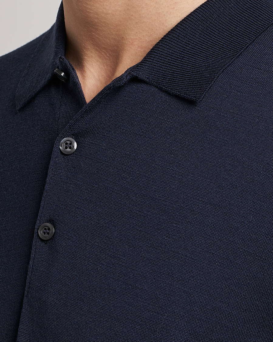 Heren | Truien | John Smedley | Belper Extra Fine Merino Polo Pullover Midnight