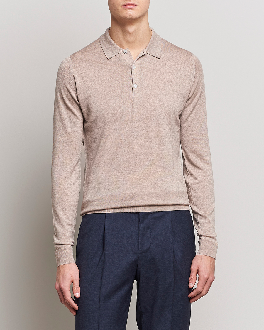 Heren | Best of British | John Smedley | Belper Extra Fine Merino Polo Pullover Soft Fawn