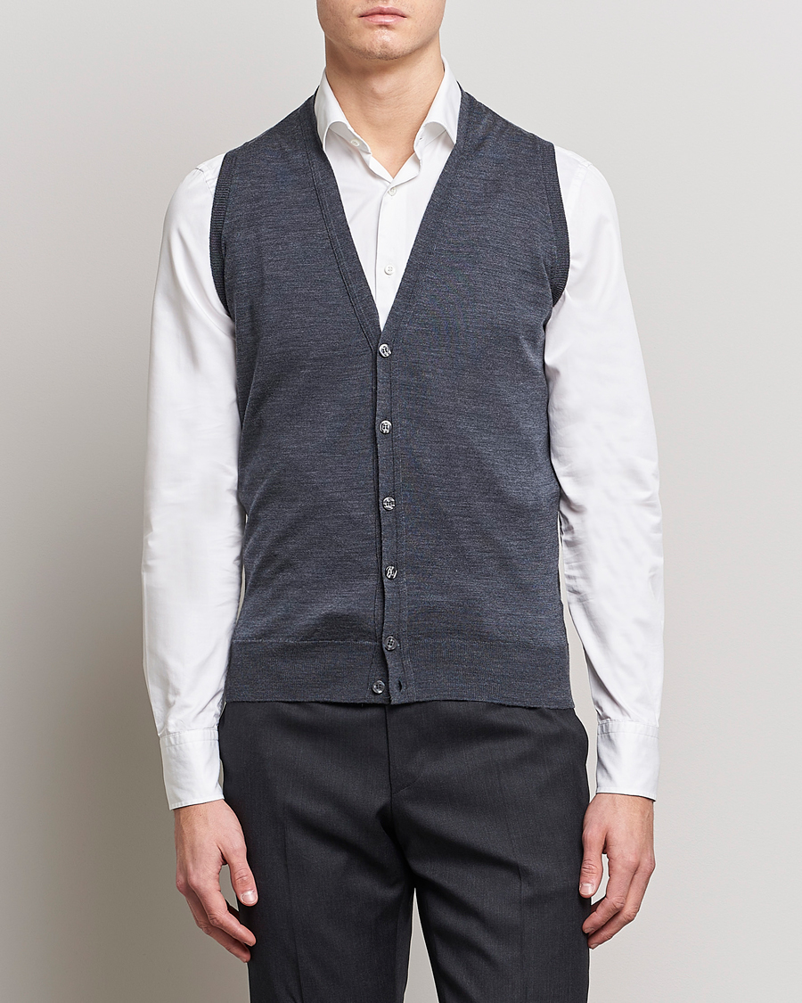 Heren | Best of British | John Smedley | Huntswood Slim Fit Waistcoat Charcoal