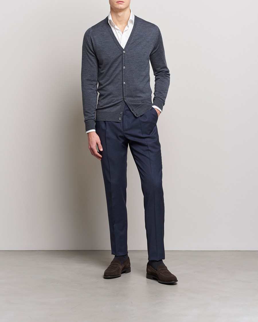 Heren | Truien | John Smedley | Petworth Extra Fine Merino Cardigan Charcoal