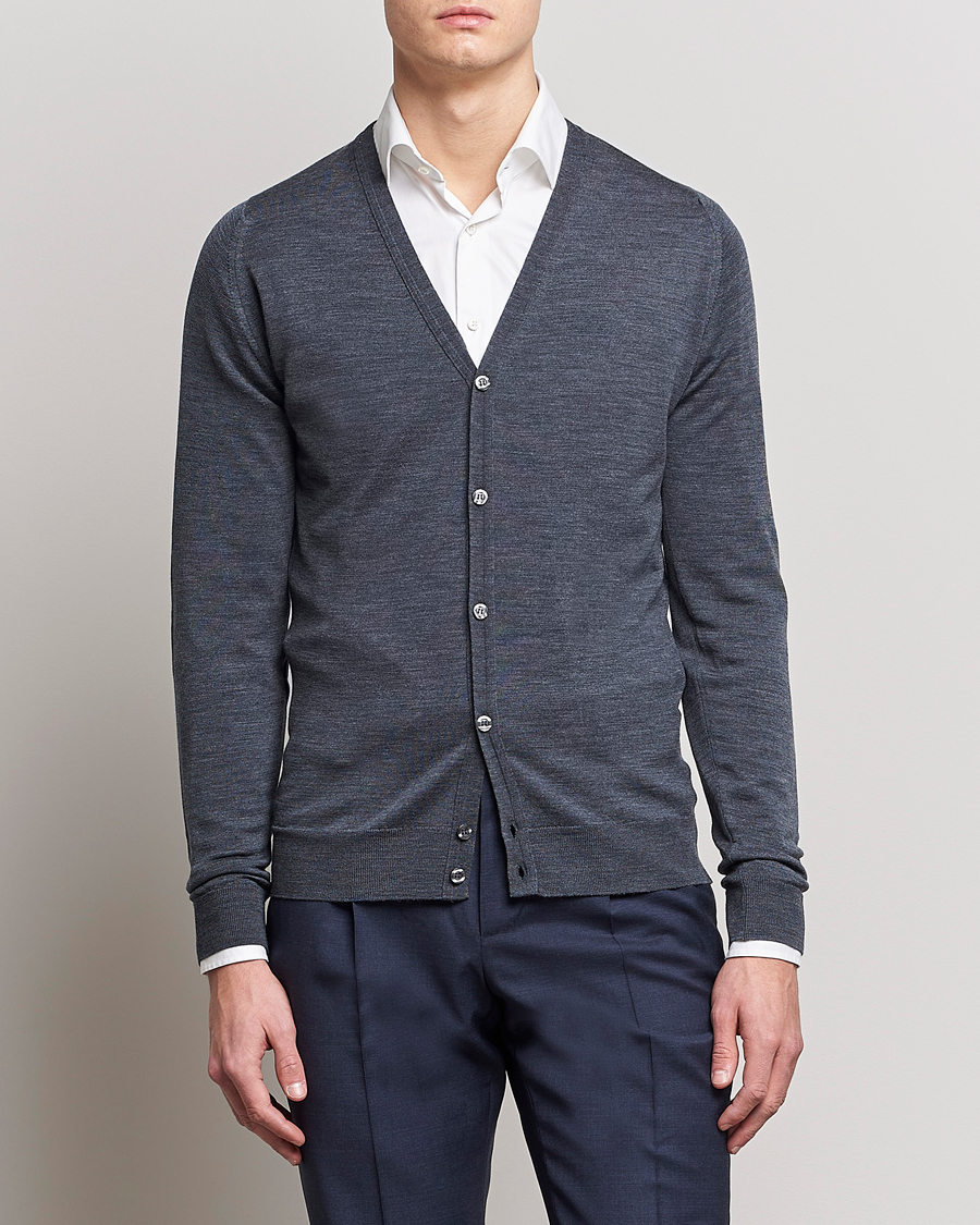 Heren | Best of British | John Smedley | Petworth Extra Fine Merino Cardigan Charcoal