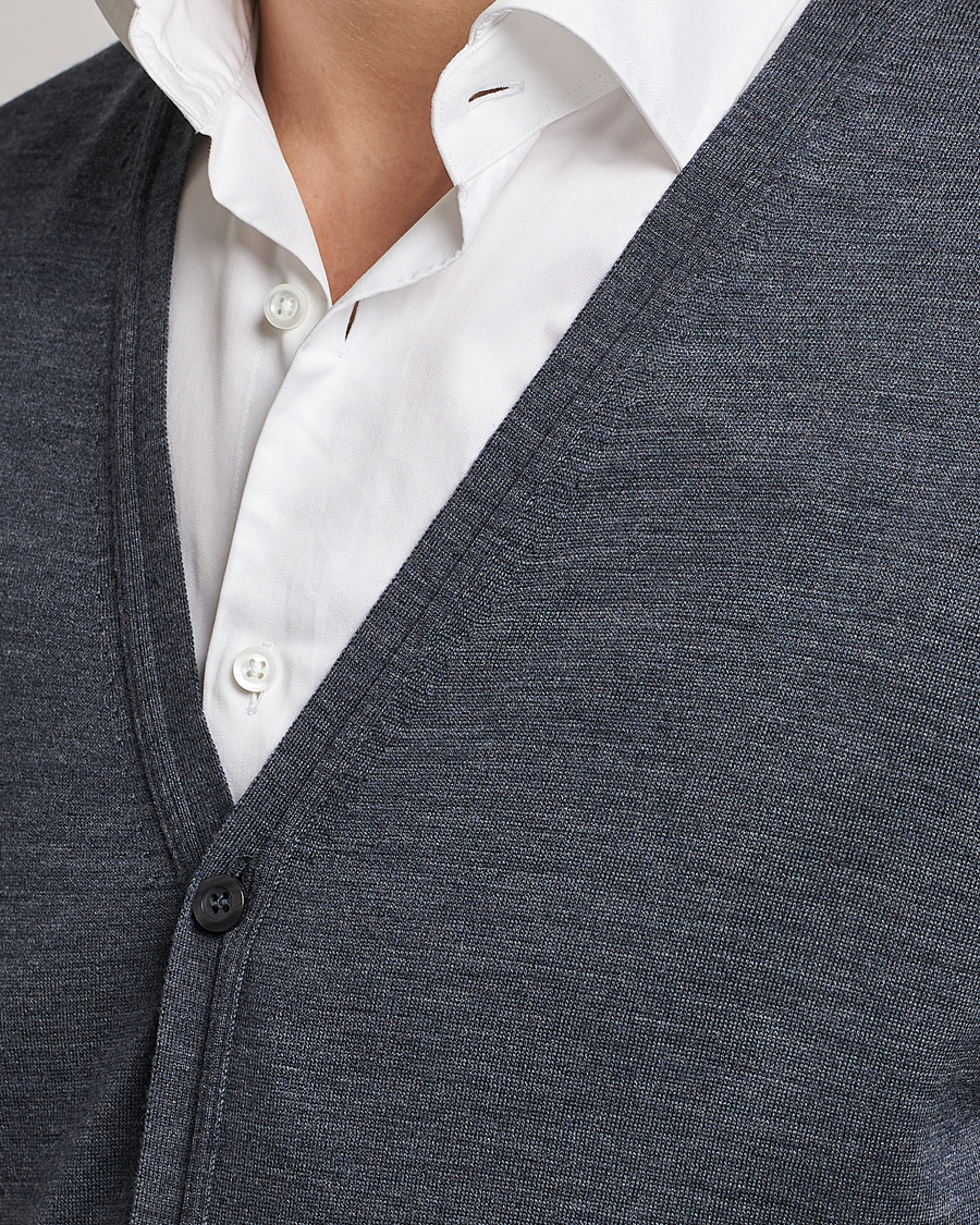 Heren | Truien | John Smedley | Petworth Extra Fine Merino Cardigan Charcoal