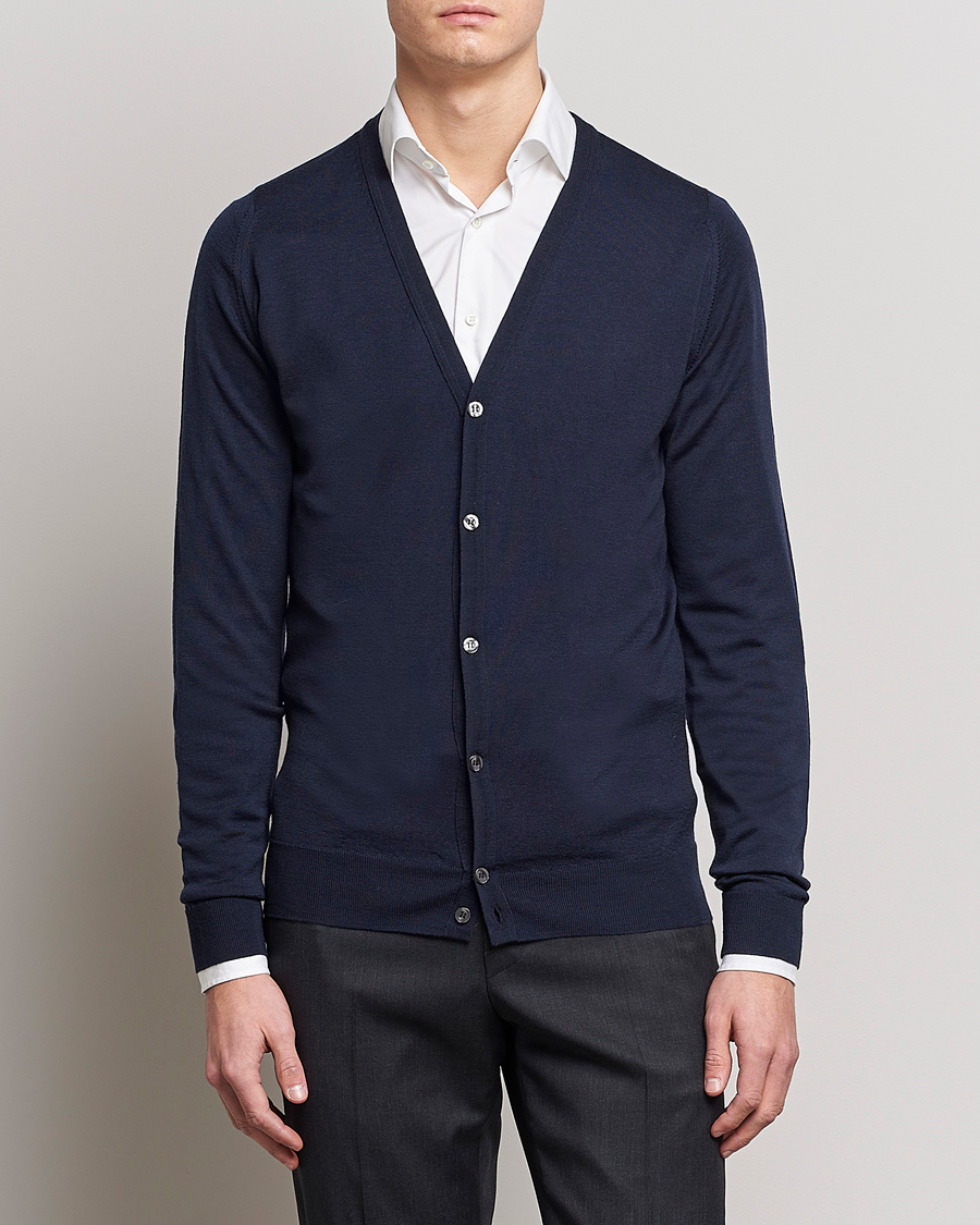 Heren | Cardigans | John Smedley | Petworth Extra Fine Merino Cardigan Midnight