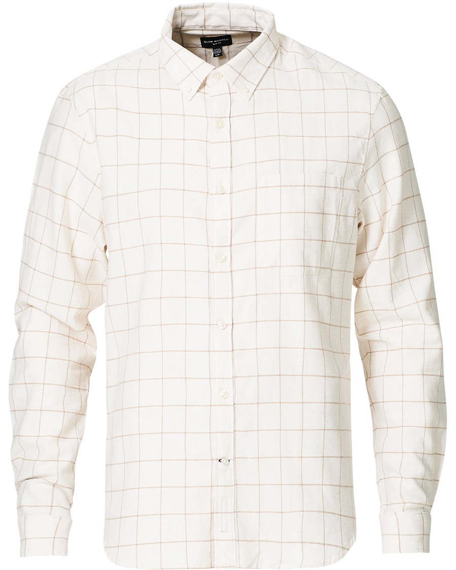 Heren | Overhemden | Club Monaco | Checked Button Down Flannel Shirt Ivory XXL