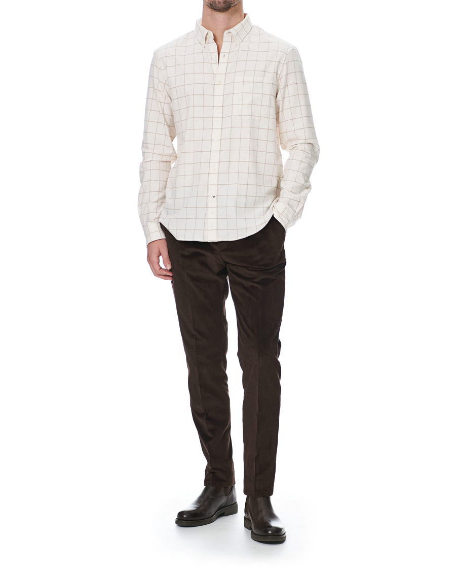 Heren | Overhemden | Club Monaco | Checked Button Down Flannel Shirt Ivory XXL