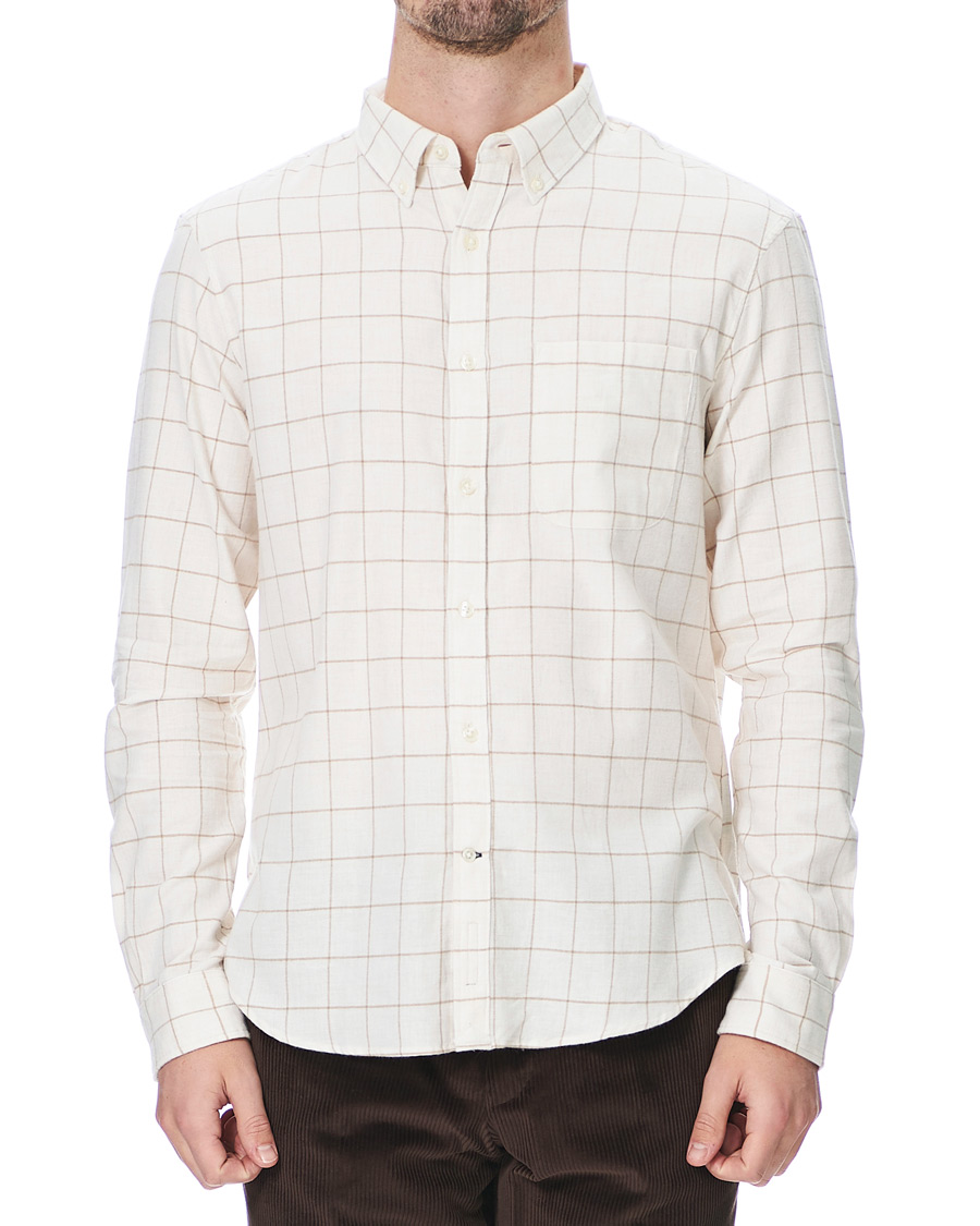 Heren | Overhemden | Club Monaco | Checked Button Down Flannel Shirt Ivory XXL
