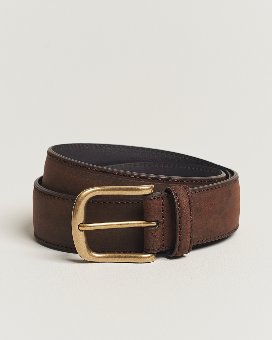 Heren | Riemen | Crockett & Jones | 3,5 cm Belt Dk Brown Rough-Out Suede