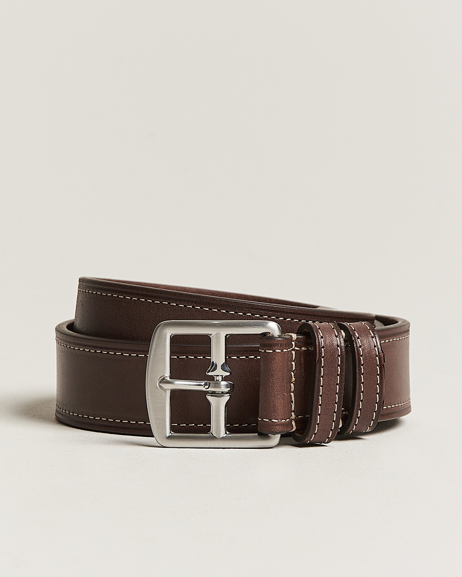 Heren | Riemen | Anderson's | Bridle Stiched 3,5 cm Leather Belt Brown