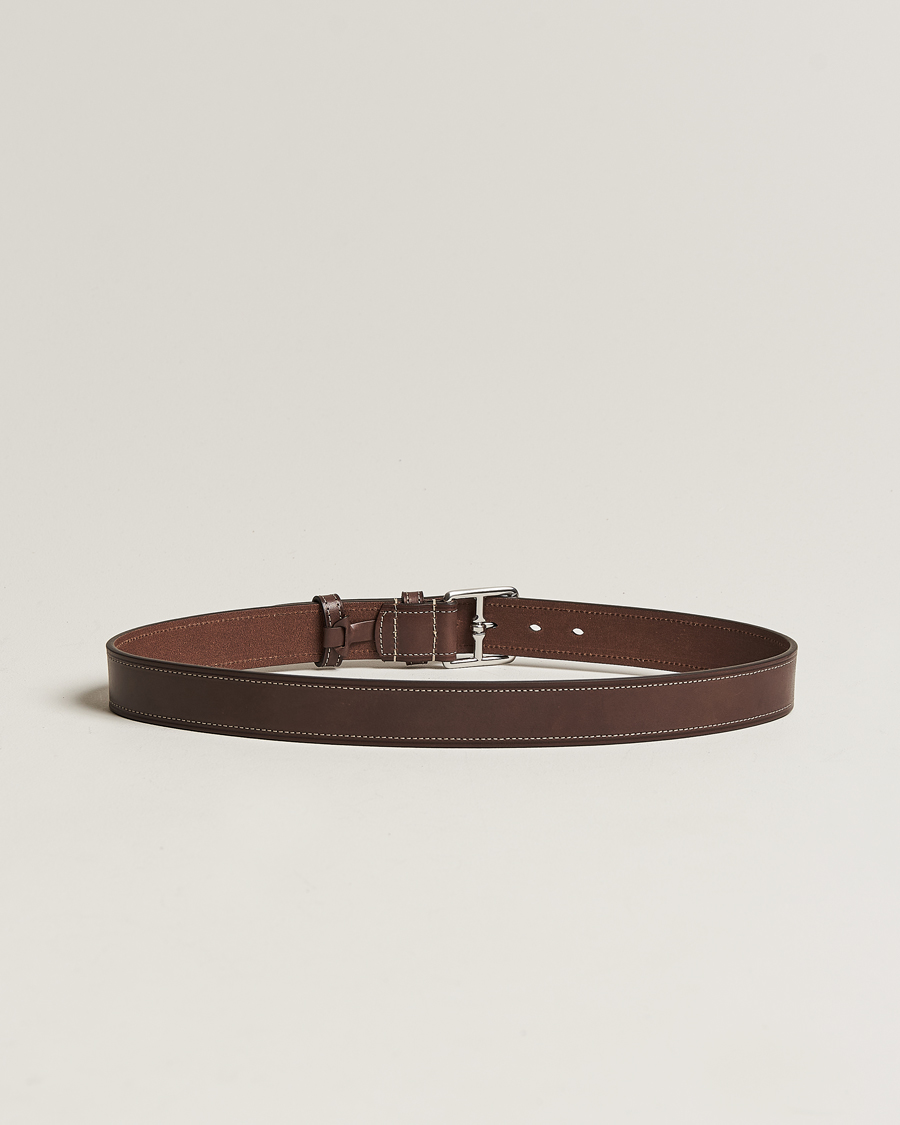 Heren | Riemen | Anderson's | Bridle Stiched 3,5 cm Leather Belt Brown