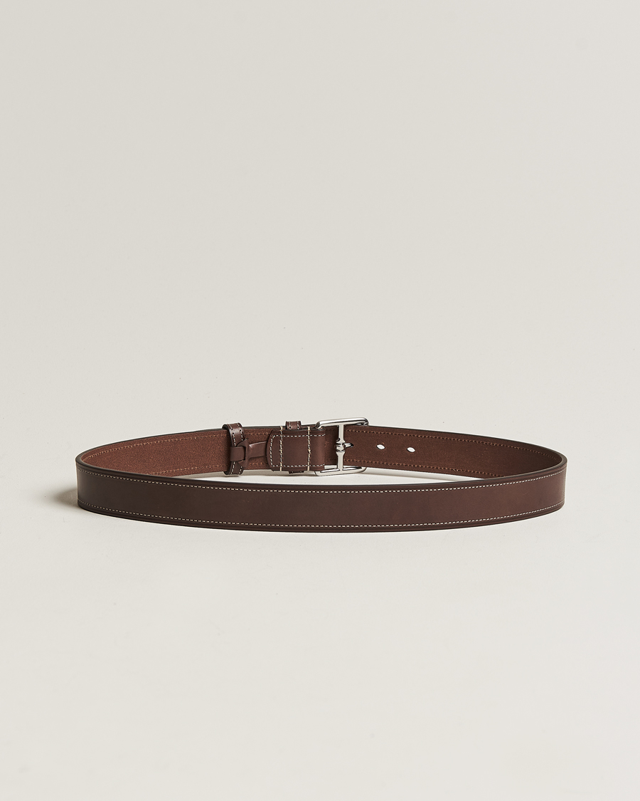 Heren | Italian Department | Anderson's | Bridle Stiched 3,5 cm Leather Belt Brown