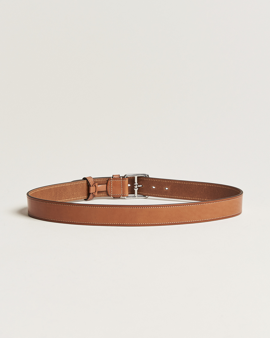 Heren | Riemen | Anderson's | Bridle Stiched 3,5 cm Leather Belt Tan