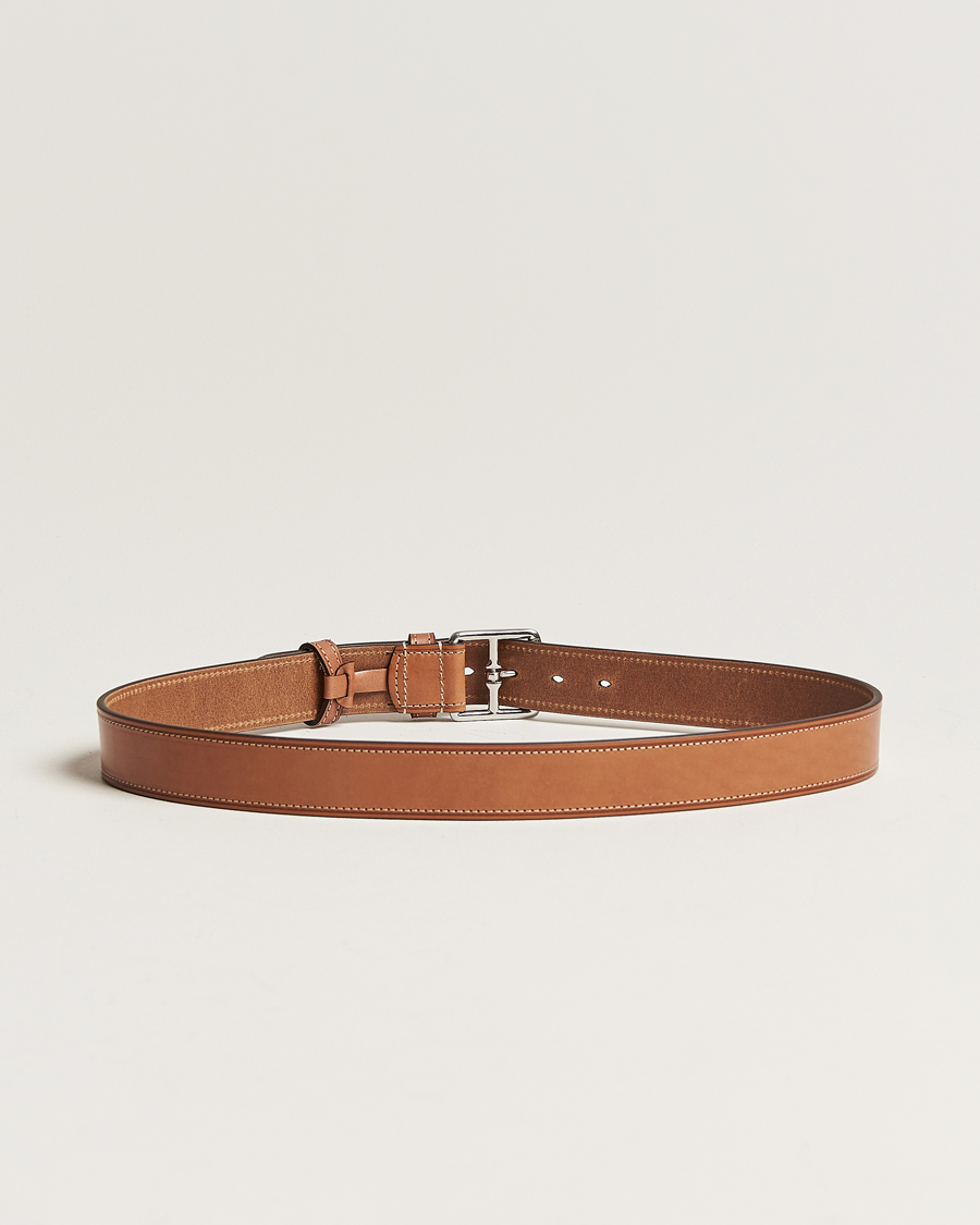 Heren | Italian Department | Anderson's | Bridle Stiched 3,5 cm Leather Belt Tan