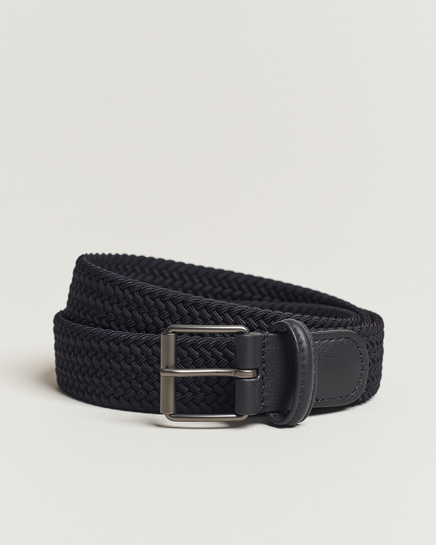 Heren | Riemen | Anderson's | Elastic Woven 3 cm Belt Navy