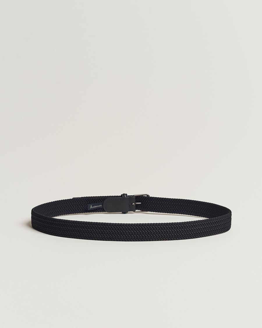 Heren | Gevlochten riemen | Anderson's | Elastic Woven 3 cm Belt Navy