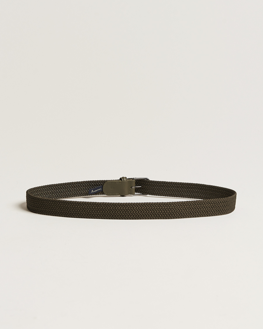 Heren | Afdelingen | Anderson's | Elastic Woven 3 cm Belt Military Green