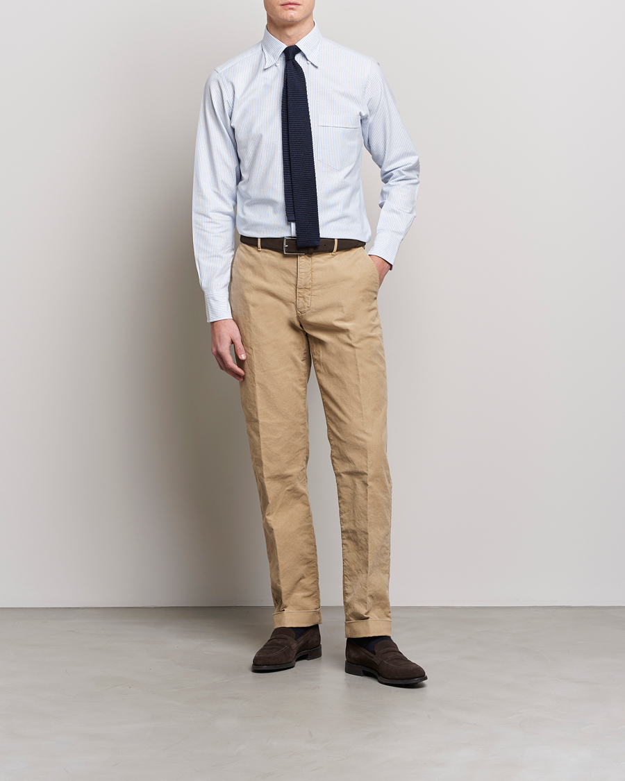 Heren | Overhemden | Drake's | Striped Button Down Oxford Shirt Blue