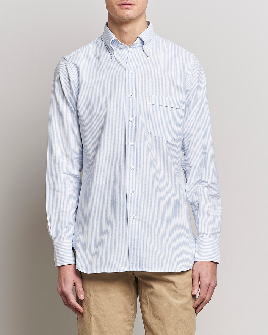 Heren | Afdelingen | Drake's | Striped Oxford Button Down Shirt Blue/White