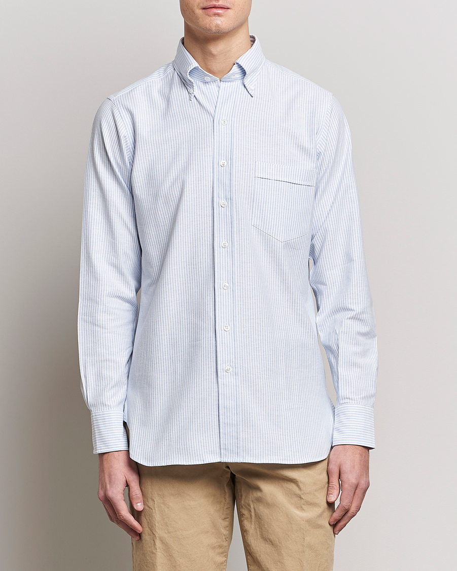 Heren | Overhemden | Drake's | Striped Button Down Oxford Shirt Blue
