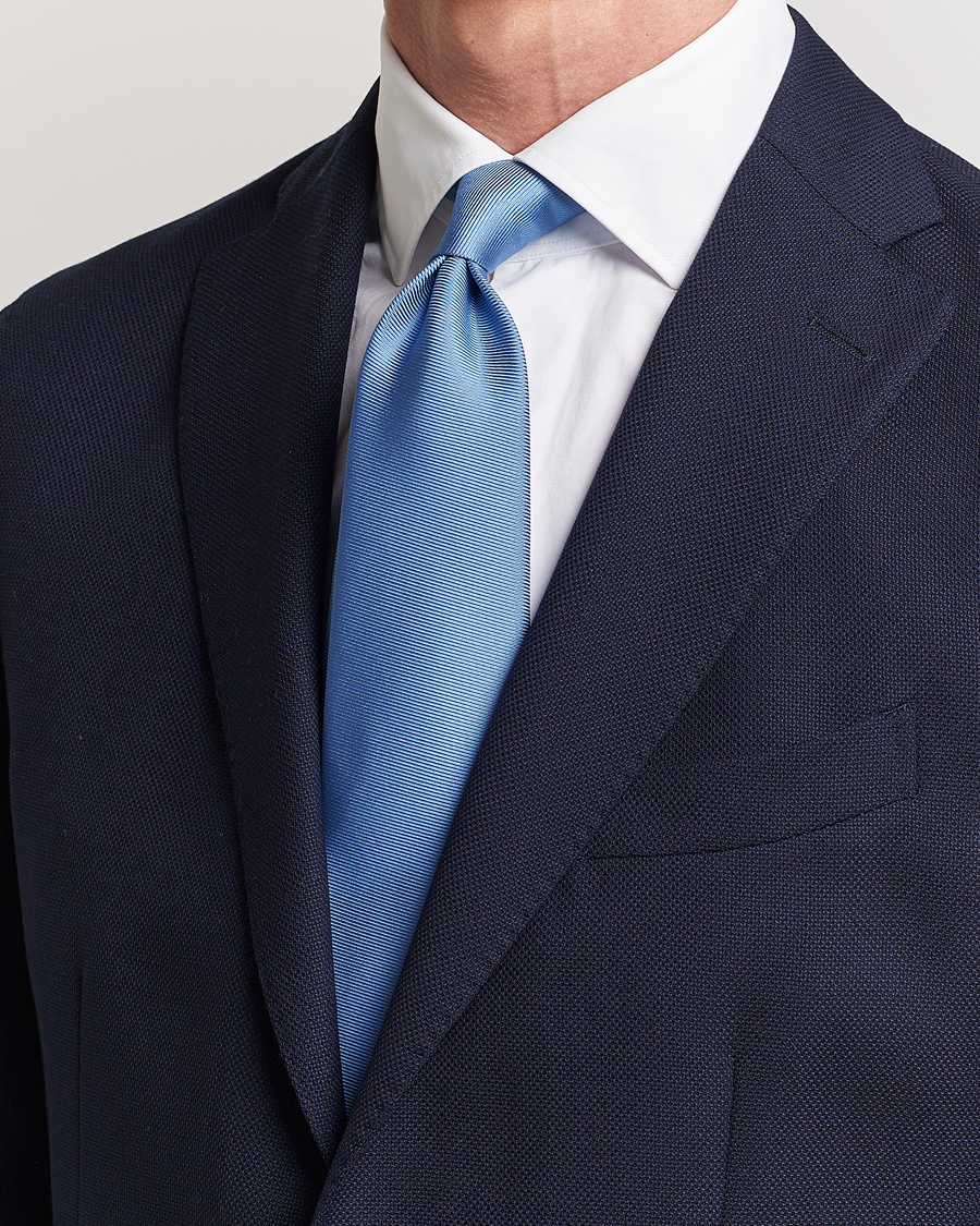 Heren | Preppy Authentic | Drake's | Handrolled Woven Silk 8 cm Tie Blue