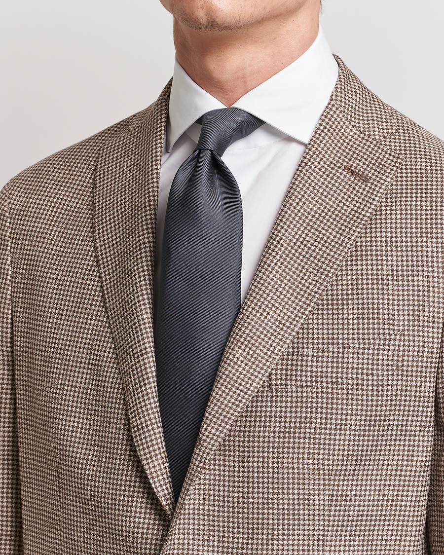Heren | Best of British | Drake's | Handrolled Woven Silk 8 cm Tie Grey