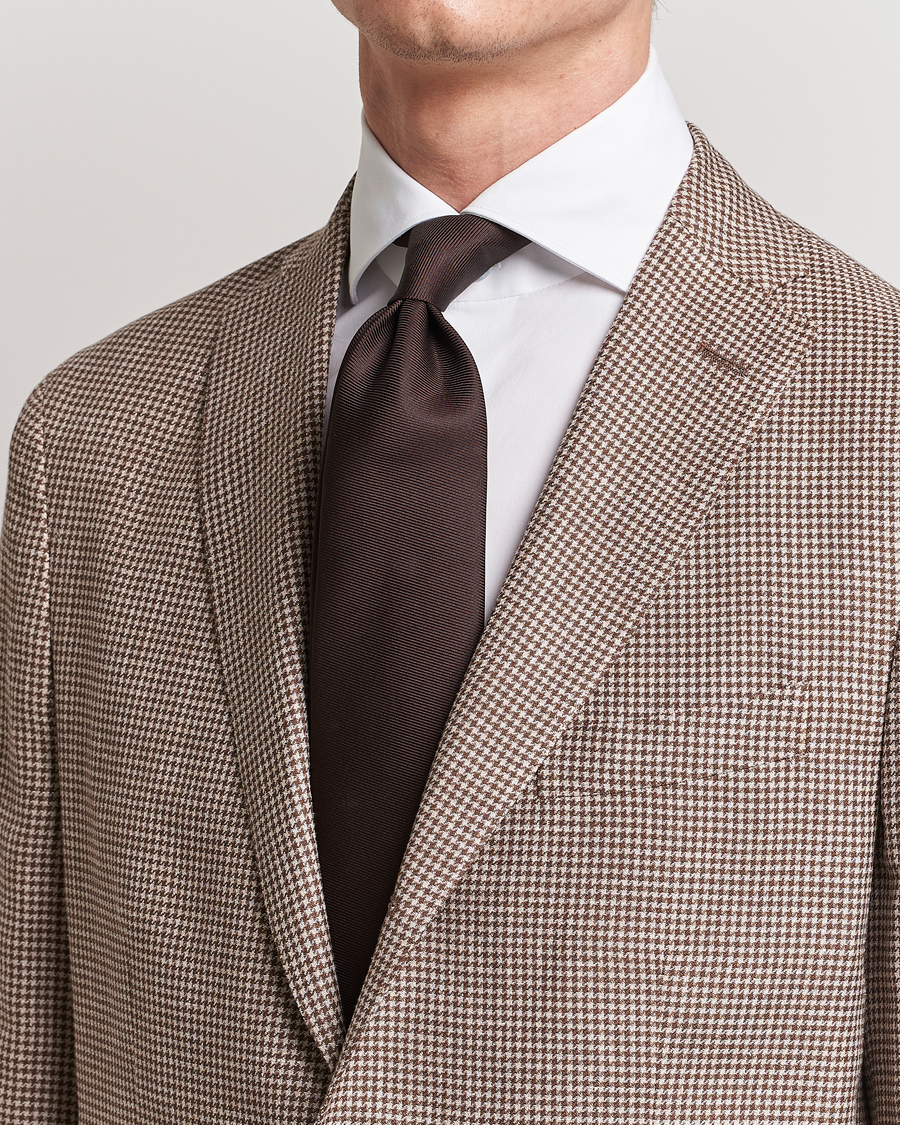 Heren | Zomer bijeenkomst | Drake's | Handrolled Woven Silk 8 cm Tie Brown