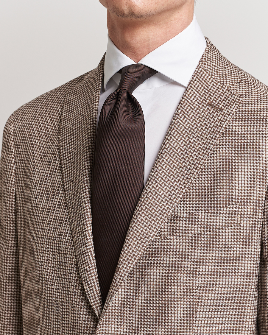 Heren | Afdelingen | Drake's | Handrolled Woven Silk 8 cm Tie Brown