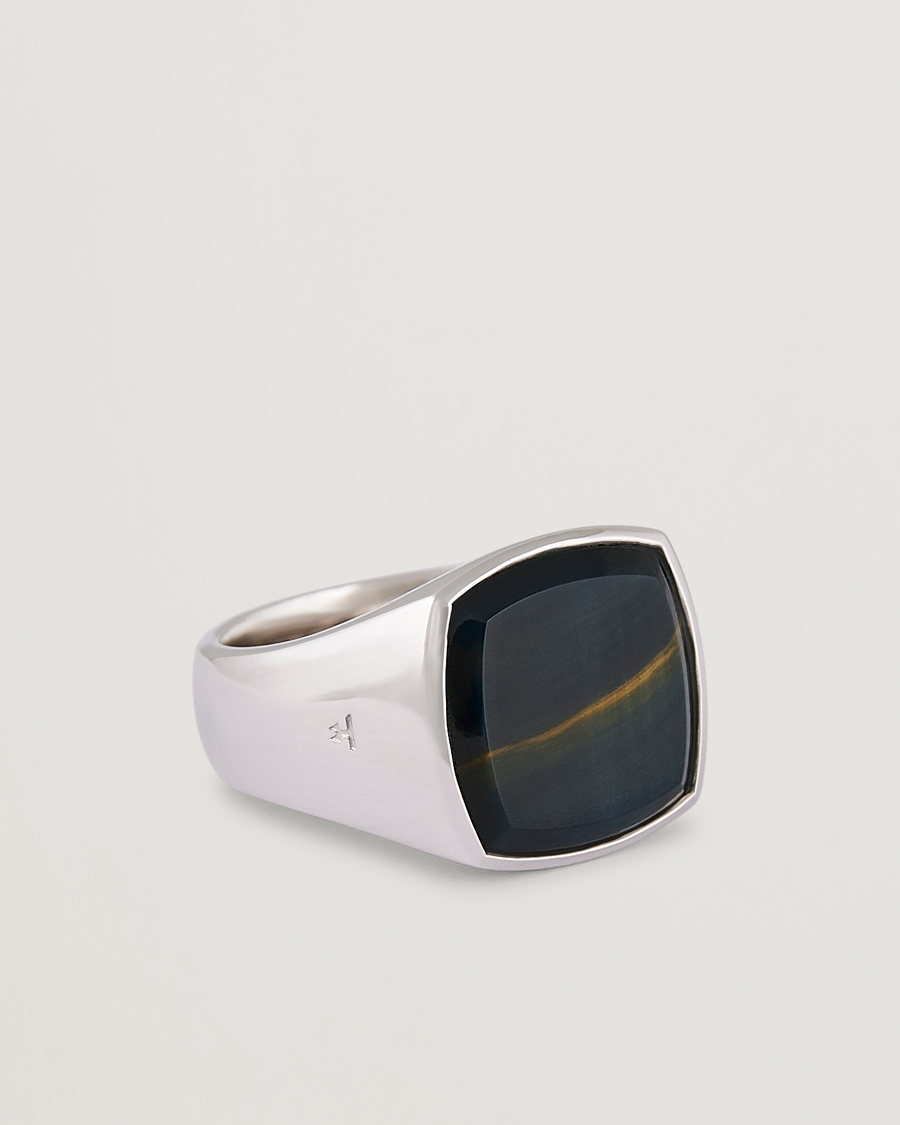 Heren | Sieraden | Tom Wood | Cushion Blue Hawk Eye Ring Silver