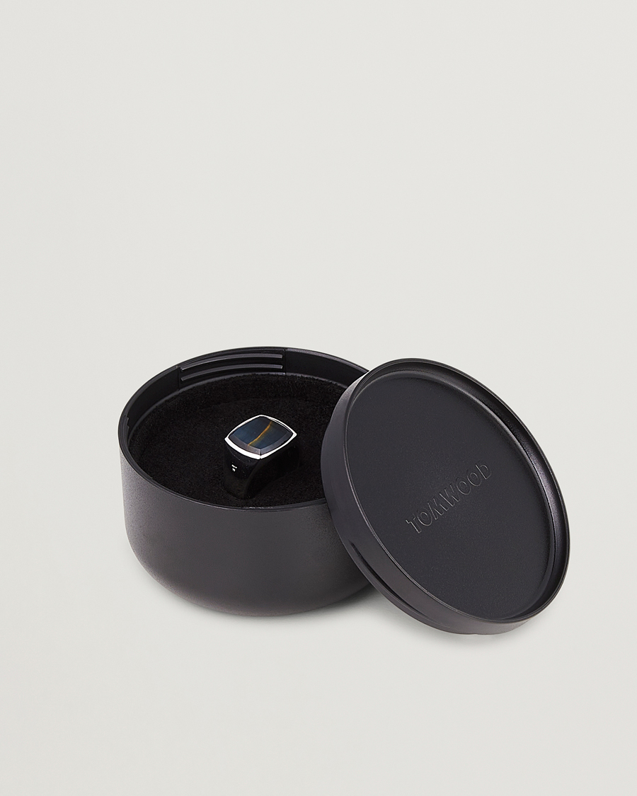 Heren | Sieraden | Tom Wood | Cushion Blue Hawk Eye Ring Silver