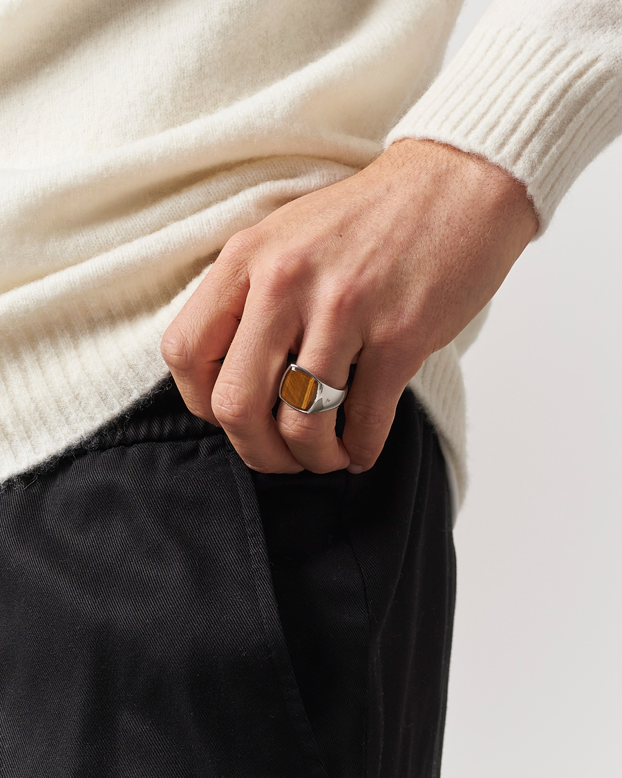 Heren | Accessoires | Tom Wood | Cushion Tiger Eye Ring Silver
