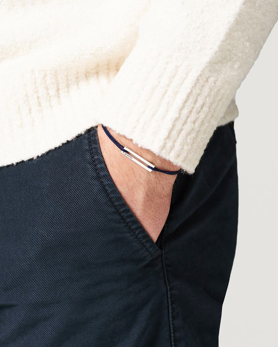 Heren | LE GRAMME | LE GRAMME | Cord Bracelet Le 17/10 Navy/Sterling Silver