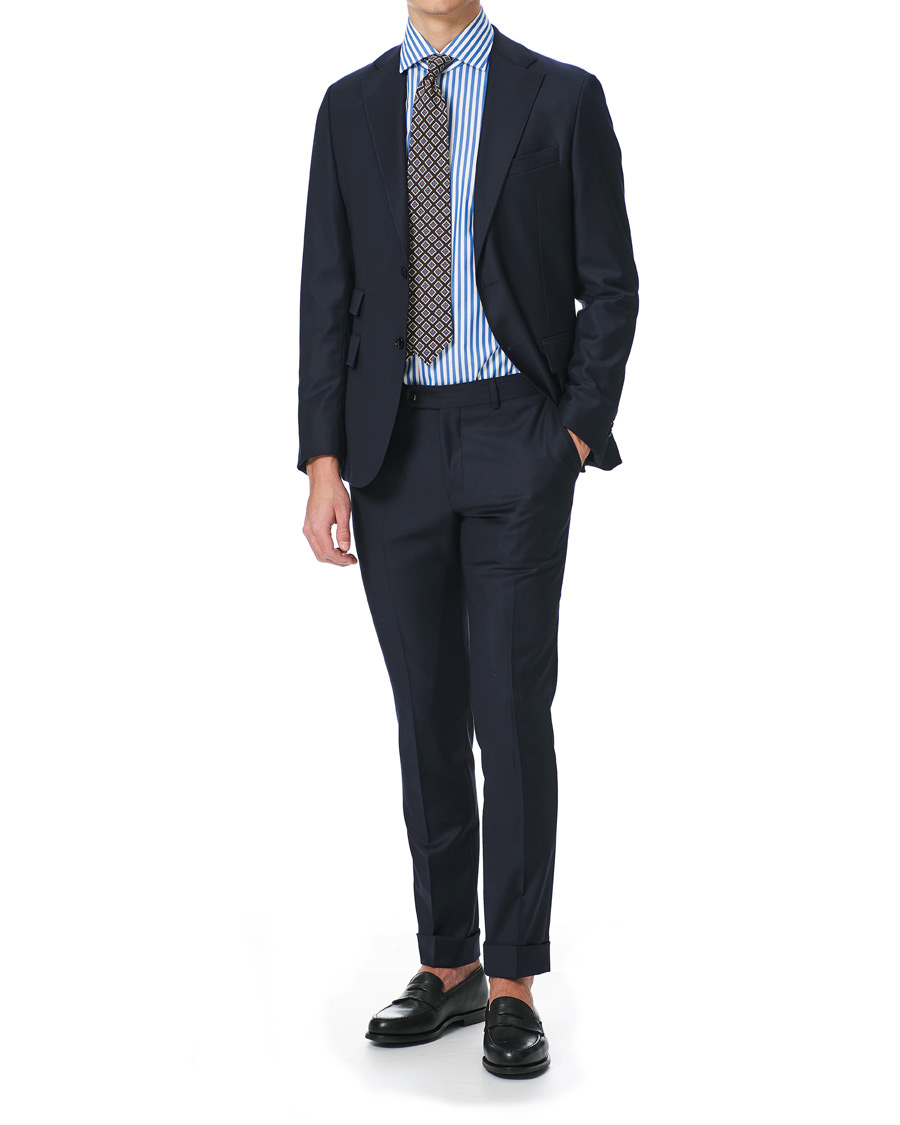 Heren | Overhemden | Mazzarelli | Soft Cotton Cut Away Shirt Blue/White