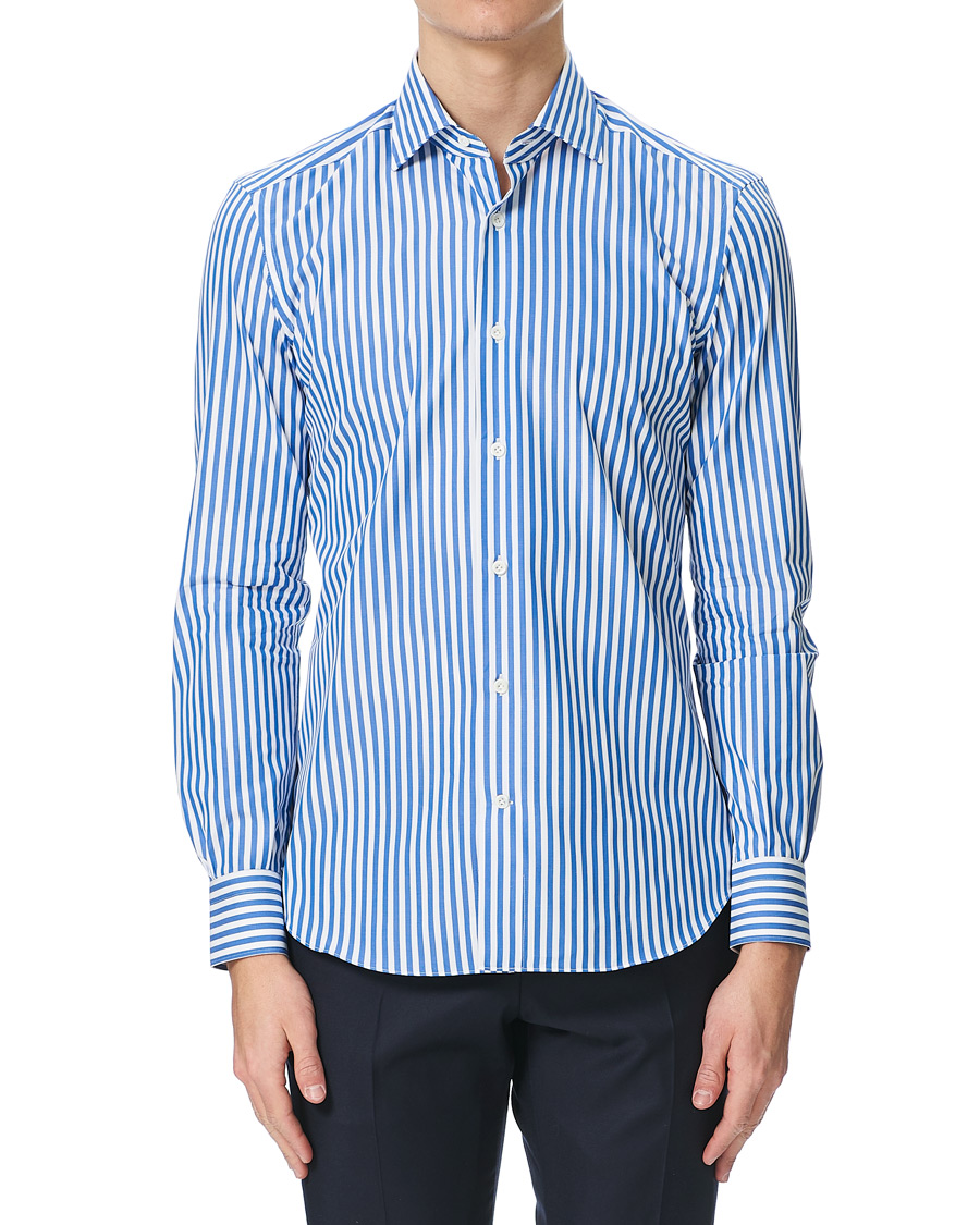 Heren | Overhemden | Mazzarelli | Soft Cotton Cut Away Shirt Blue/White