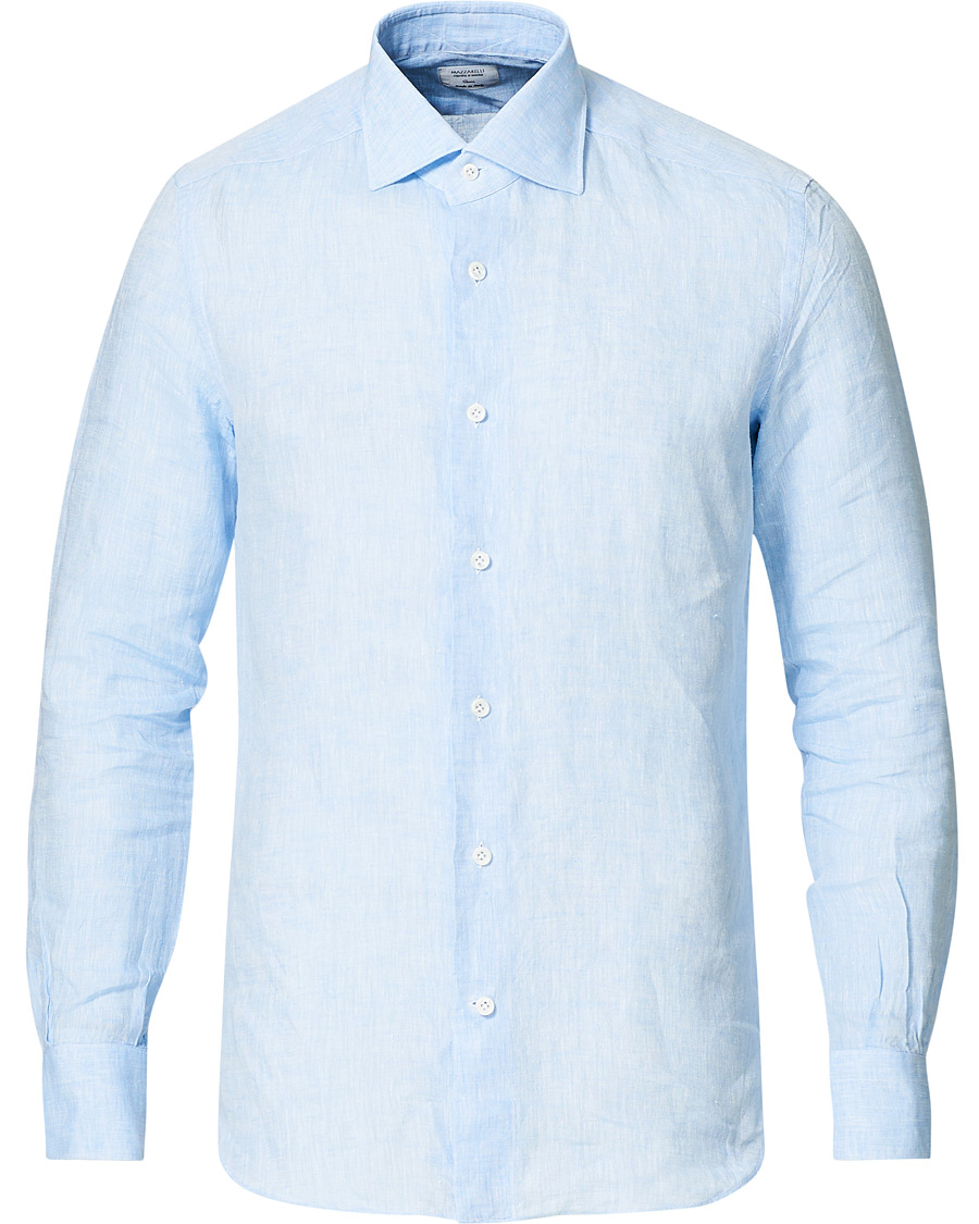 Heren | Overhemden | Mazzarelli | Linen Cut Away Shirt Light Blue