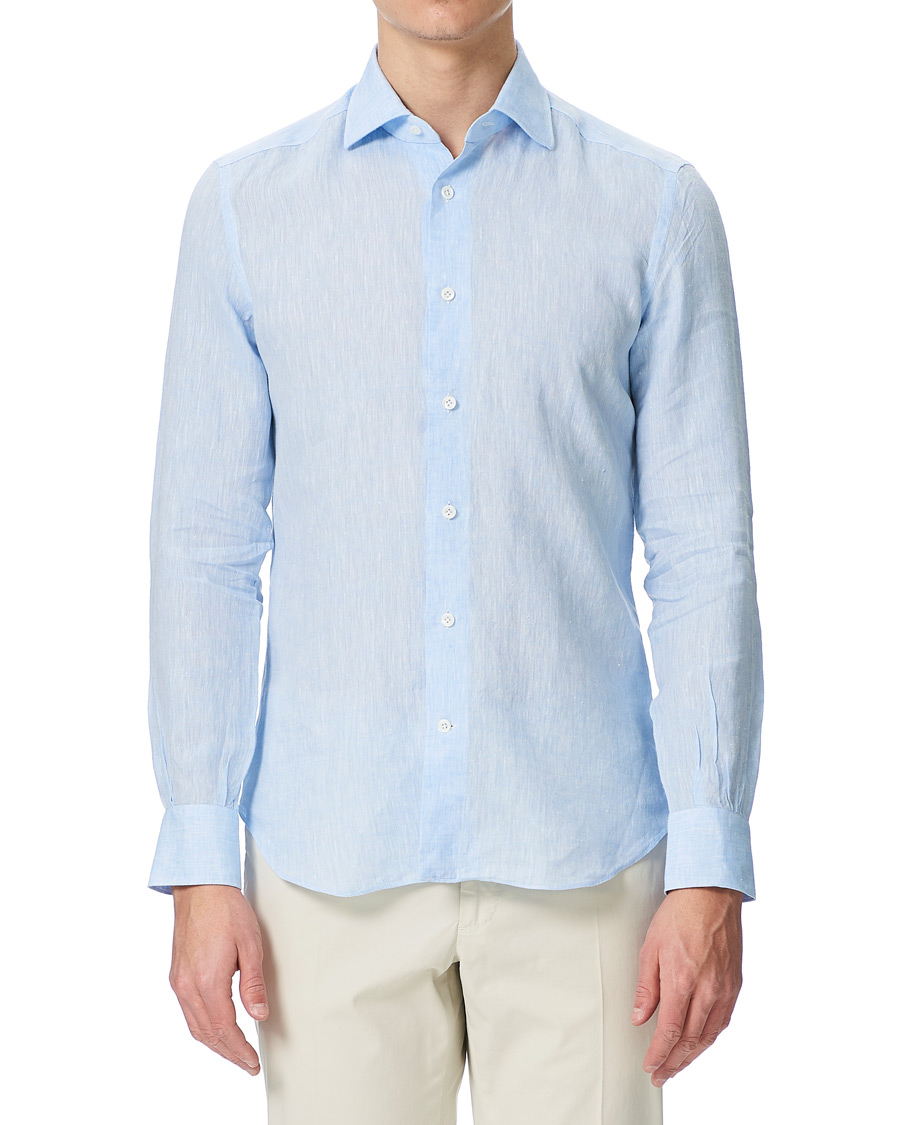 Heren | Overhemden | Mazzarelli | Linen Cut Away Shirt Light Blue