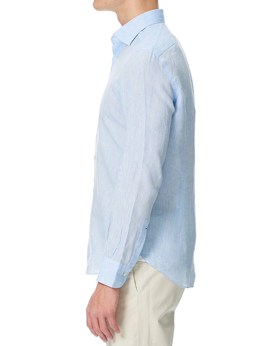 Heren | Overhemden | Mazzarelli | Linen Cut Away Shirt Light Blue