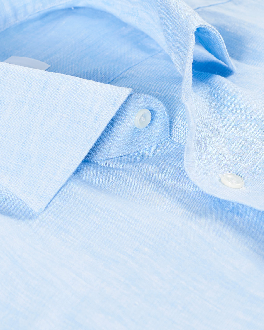 Heren | Overhemden | Mazzarelli | Linen Cut Away Shirt Light Blue