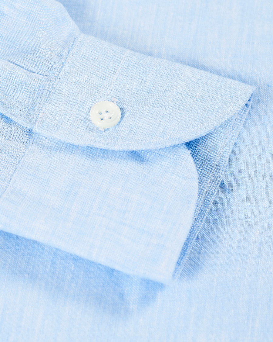 Heren | Overhemden | Mazzarelli | Linen Cut Away Shirt Light Blue
