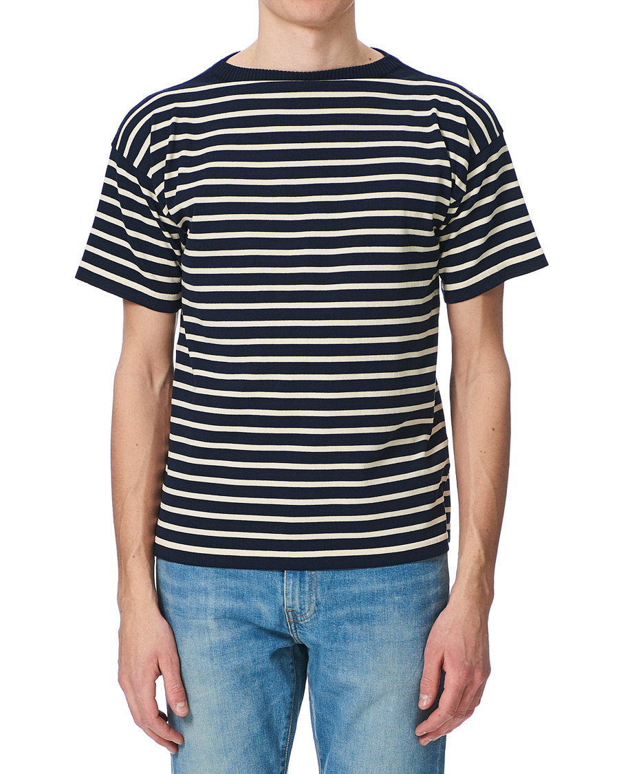 Heren | T-shirts | Andersen-Andersen | Boatsman Short Sleeve Tee Navy/Off White