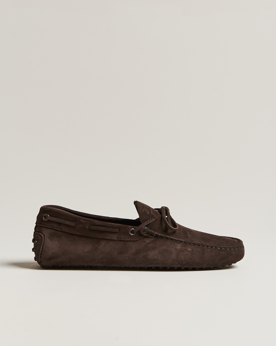 Heren | Tod's Lacetto Gommino Carshoe Dark Brown Suede | Tod's | Lacetto Gommino Carshoe Dark Brown Suede