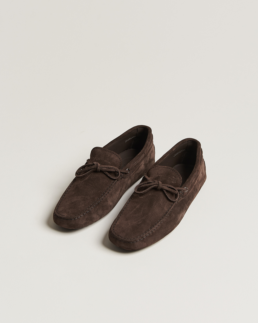 Heren | Tod's | Tod's | Lacetto Gommino Carshoe Dark Brown Suede