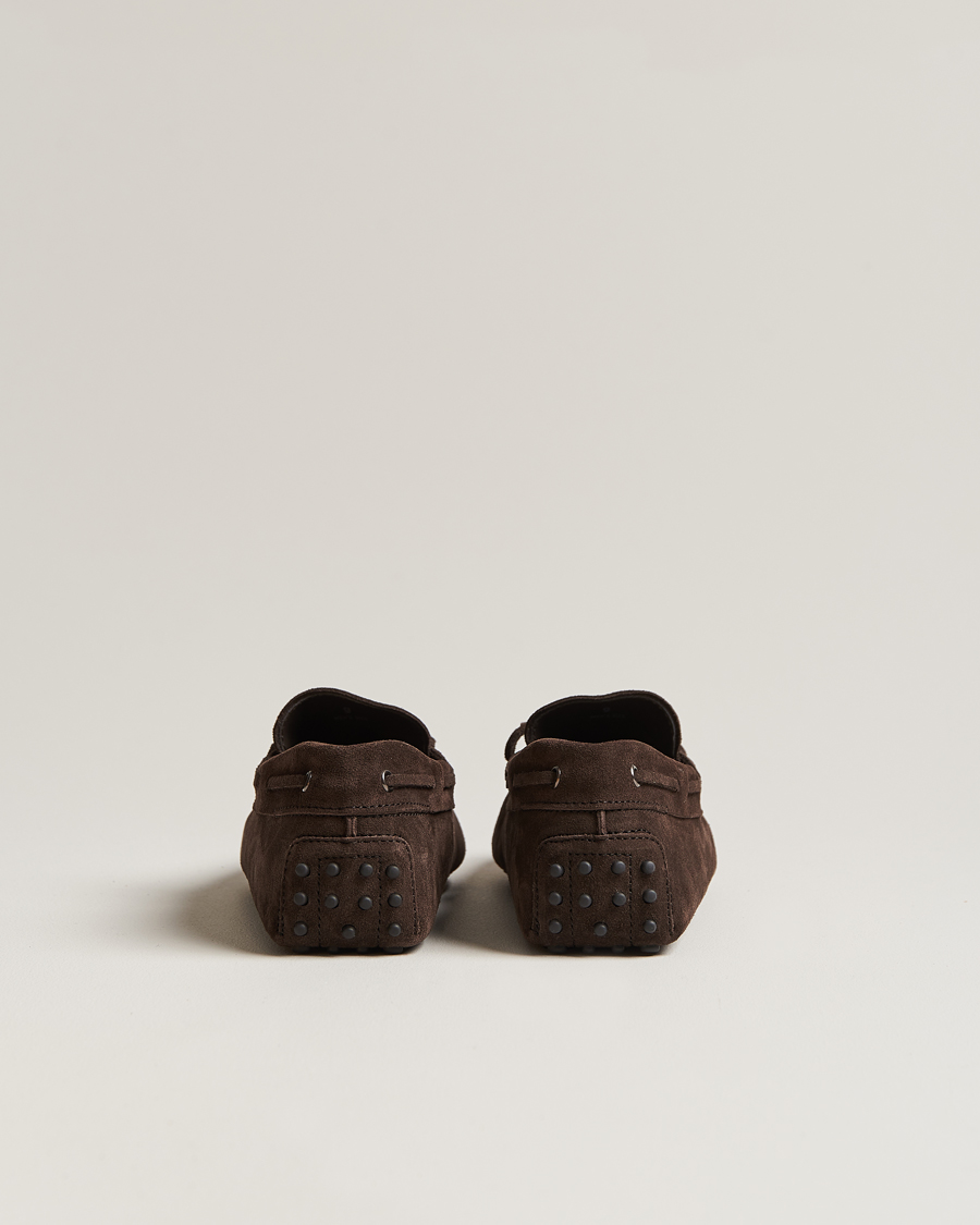 Heren | Tod's Lacetto Gommino Carshoe Dark Brown Suede | Tod's | Lacetto Gommino Carshoe Dark Brown Suede