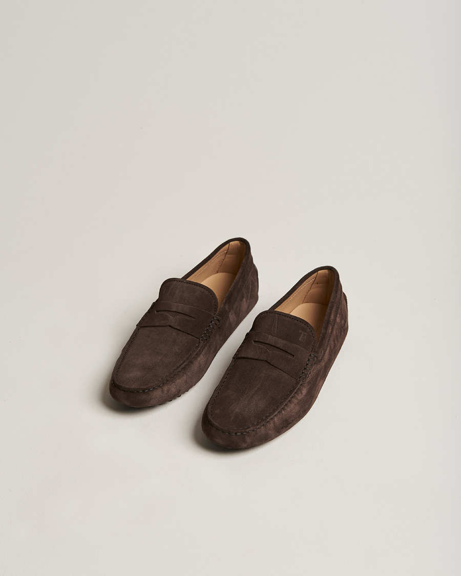 Heren | Tod's Gommino Carshoe Dark Brown Suede | Tod's | Gommino Carshoe Dark Brown Suede