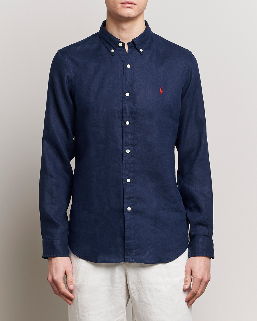 Heren |  | Polo Ralph Lauren | Slim Fit Linen Button Down Shirt Newport Navy