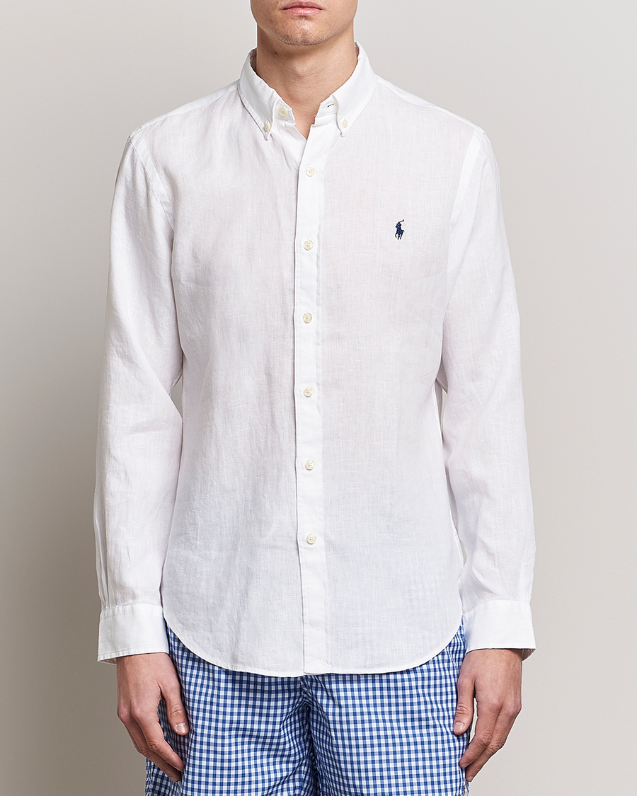 Herre | Polo Ralph Lauren | Polo Ralph Lauren | Slim Fit Linen Button Down Shirt White