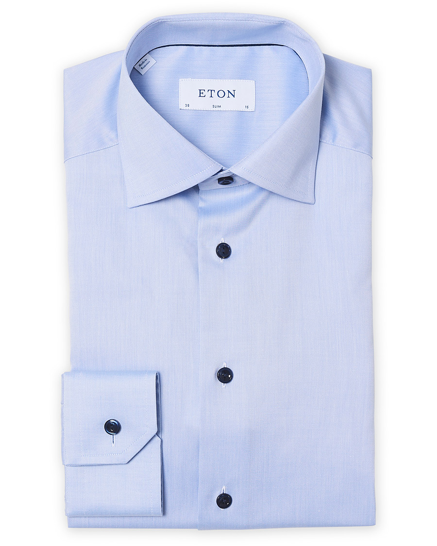 Heren | Overhemden | Eton | Slim Fit Twill Contrast Piping Shirt Light Blue