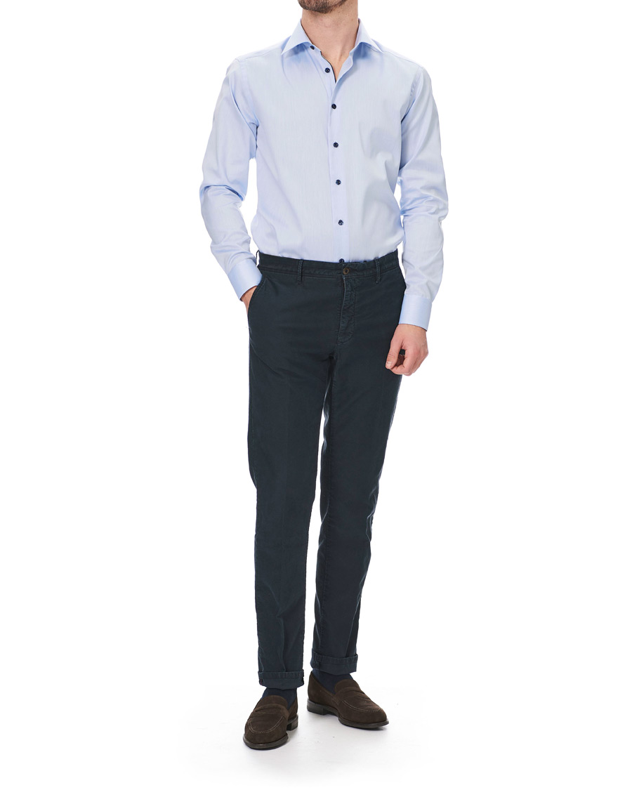 Heren | Overhemden | Eton | Slim Fit Twill Contrast Piping Shirt Light Blue