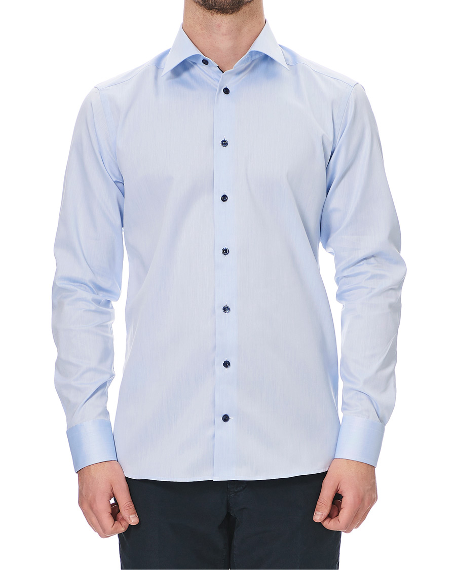 Heren | Overhemden | Eton | Slim Fit Twill Contrast Piping Shirt Light Blue